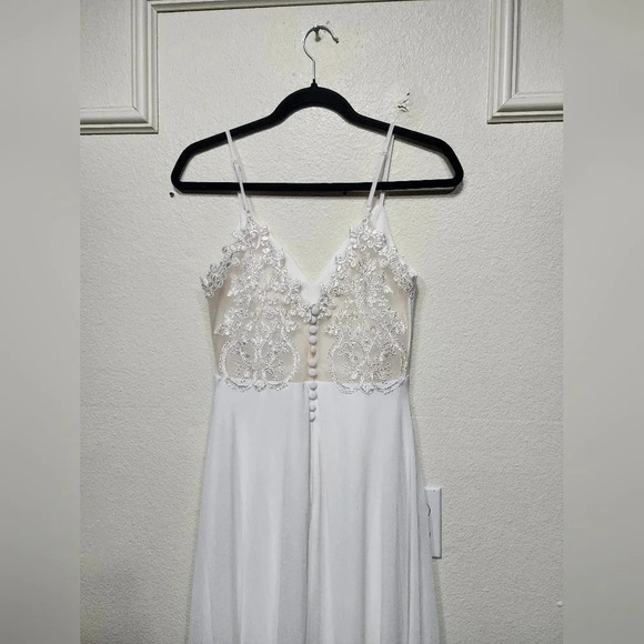 Lulu's Romantic Ways White Lace Button Back Maxi Dress S Wedding Bride Party - Picture 14 of 15